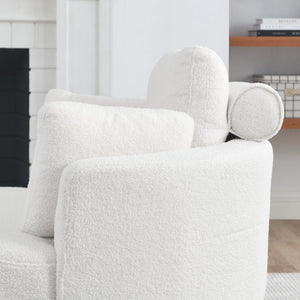 English Elm 39"W Oversized Swivel Chair with Moon Storage Ottoman, Round Plush Barrel Lounger for Cozy Living Ivory W83489911