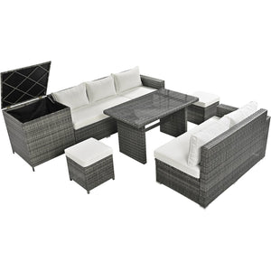 English Elm Topmax Outdoor Six Piece Pe Rattan Sectional Set with Storage and Glass Table N717S100005A