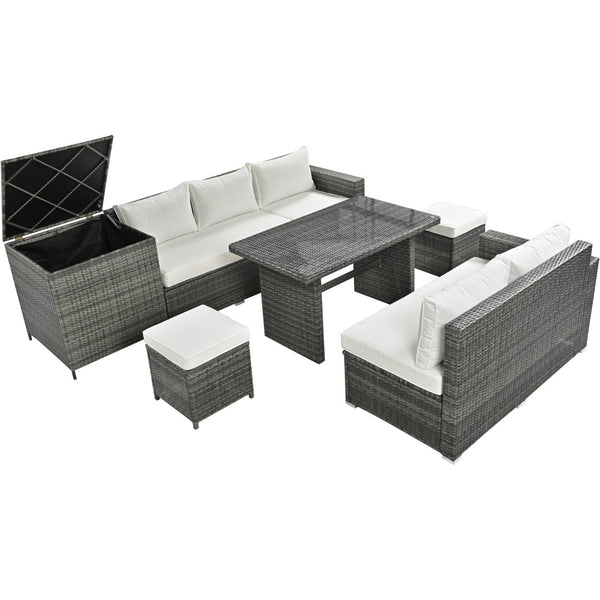 English Elm Topmax Outdoor Six Piece Pe Rattan Sectional Set with Storage and Glass Table N717S100005A