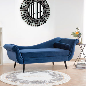 English Elm Chaise Lounge Scroll Arm Birch Leg Parlor Style Reading Chair for Bedroom W68034301