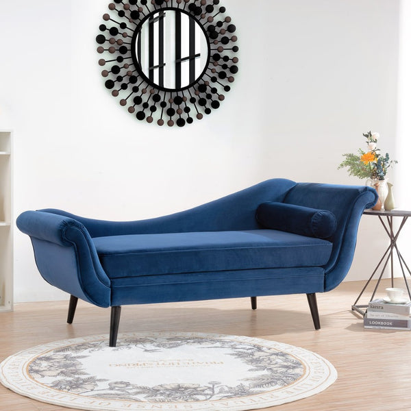 English Elm Chaise Lounge Scroll Arm Birch Leg Parlor Style Reading Chair for Bedroom W68034301