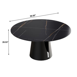 English Elm 59.05"Modern 59.05" Modern Round Dining Table With Sintered Stone Top & Black Carbon Steel Base - Seats 6 Comfortably W1535S00245