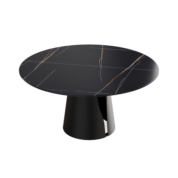 English Elm 59.05"Modern 59.05" Modern Round Dining Table With Sintered Stone Top & Black Carbon Steel Base - Seats 6 Comfortably W1535S00245