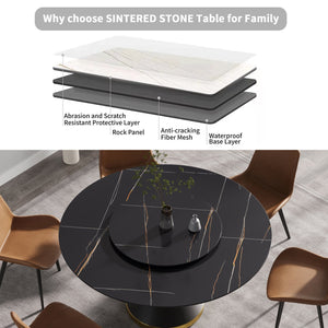 English Elm 59.05"Modern 59.05" Modern Round Dining Table With Black Carbon Steel Base & 31.5" Rotating Turntable For 6 W1535S00350