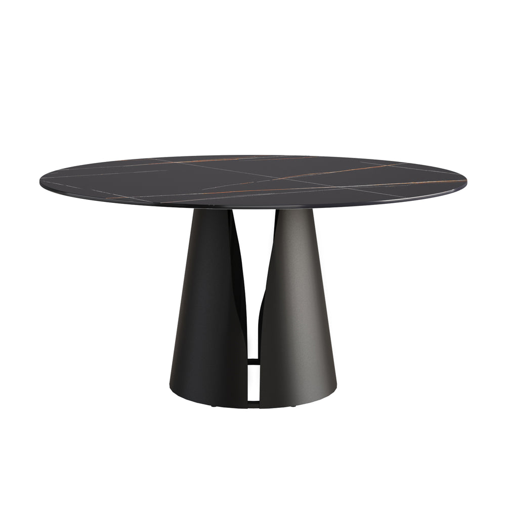 English Elm 59.05"Modern 59.05" Modern Round Dining Table With Sintered Stone Top & Black Carbon Steel Base - Seats 6 Comfortably W1535S00245
