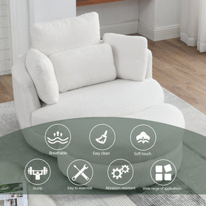 English Elm 39"W Oversized Swivel Chair with Moon Storage Ottoman, Round Plush Barrel Lounger for Cozy Living Ivory W83489911