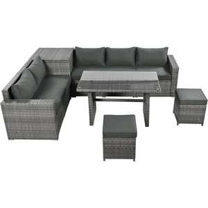 English Elm Topmax Outdoor Wicker Sectional Set with Storage Adjustable Seating and Tempered Glass Table Grey N717S100005E