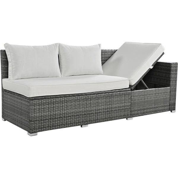 English Elm Topmax Outdoor Six Piece Pe Rattan Sectional Set with Storage and Glass Table N717S100005A
