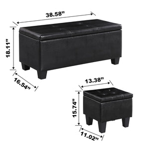 English Elm Large Storage Ottoman Bench Set with 3-Piece Tufted Linen Ottomans, Hidden Storage, 250lb Capacity Black W142083040