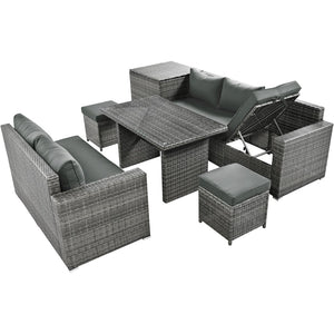 English Elm Topmax Outdoor Wicker Sectional Set with Storage Adjustable Seating and Tempered Glass Table Grey N717S100005E