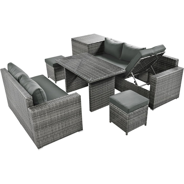 English Elm Topmax Outdoor Wicker Sectional Set with Storage Adjustable Seating and Tempered Glass Table Grey N717S100005E