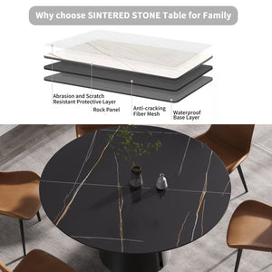 English Elm 59.05"Modern 59.05" Modern Round Dining Table With Sintered Stone Top & Black Carbon Steel Base - Seats 6 Comfortably W1535S00245