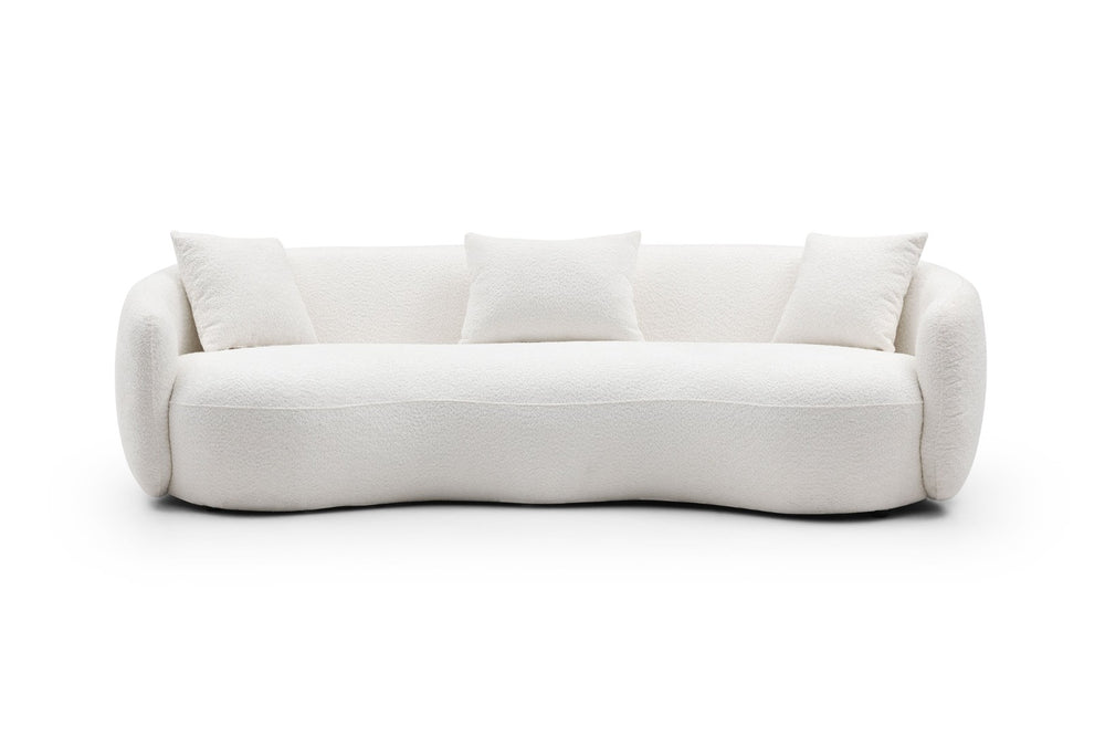 English Elm Mid Century Curved Boucle Sofa Four Seat Sculptural Couch for Modern Living Rooms W87657698