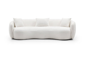 English Elm Mid Century Curved Boucle Sofa Four Seat Sculptural Couch for Modern Living Rooms W87657698