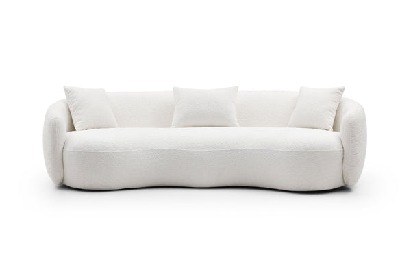 English Elm Mid Century Curved Boucle Sofa Four Seat Sculptural Couch for Modern Living Rooms W87657698