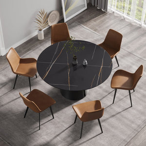 English Elm 59.05"Modern 59.05" Modern Round Dining Table With Sintered Stone Top & Black Carbon Steel Base - Seats 6 Comfortably W1535S00245