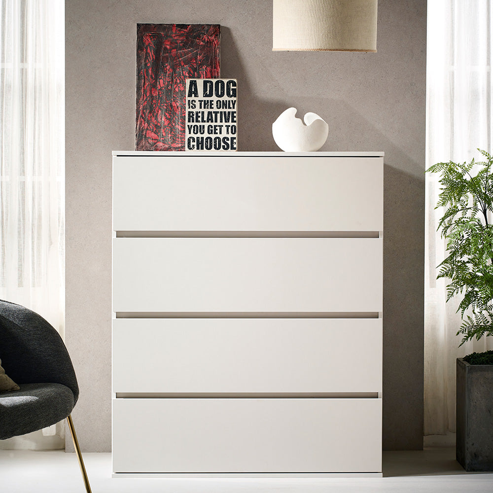English Elm Liv Four-Drawer Chest with Soft-Close Drawers, Water & Scratch Resistant Melamine, Made in Korea White B040S00056