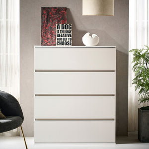English Elm Liv Four-Drawer Chest with Soft-Close Drawers, Water & Scratch Resistant Melamine, Made in Korea White B040S00056
