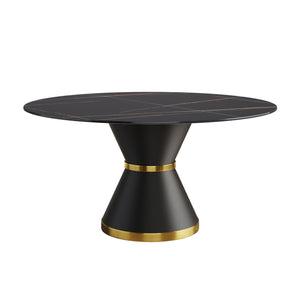 English Elm 59.05"Modern Round Dining Table With Sintered Stone Top & Black Carbon Steel Base - Seats 6 Comfortably W1535S00246