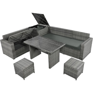 English Elm Topmax Outdoor Wicker Sectional Set with Storage Adjustable Seating and Tempered Glass Table Grey N717S100005E