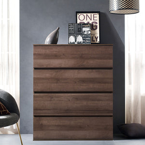 English Elm Liv Four-Drawer Chest with Soft-Close Drawers, Water & Scratch Resistant Melamine, Made in Korea Brown B040S00055