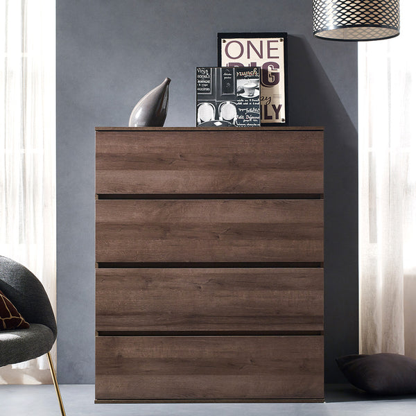 English Elm Liv Four-Drawer Chest with Soft-Close Drawers, Water & Scratch Resistant Melamine, Made in Korea Brown B040S00055
