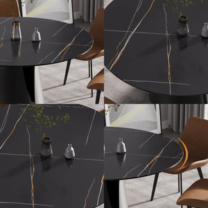 English Elm 59.05"Modern 59.05" Modern Round Dining Table With Sintered Stone Top & Black Carbon Steel Base - Seats 6 Comfortably W1535S00245