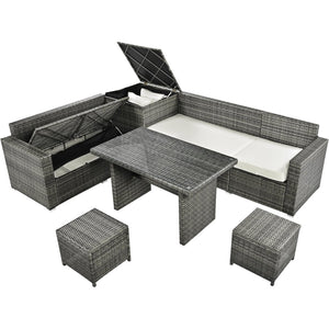 English Elm Topmax Outdoor Six Piece Pe Rattan Sectional Set with Storage and Glass Table N717S100005A