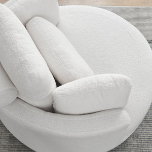 English Elm 39"W Oversized Swivel Chair with Moon Storage Ottoman, Round Plush Barrel Lounger for Cozy Living Ivory W83489911