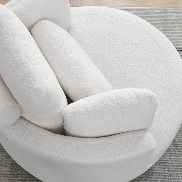 English Elm 39"W Oversized Swivel Chair with Moon Storage Ottoman, Round Plush Barrel Lounger for Cozy Living Ivory W83489911