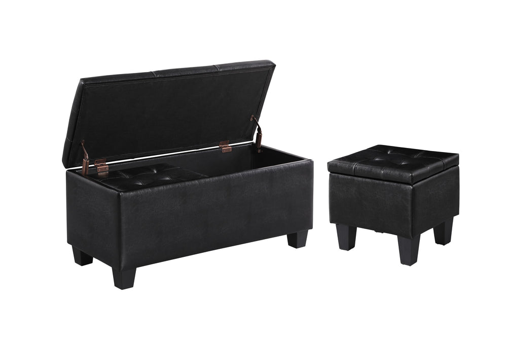English Elm Large Storage Ottoman Bench Set with 3-Piece Tufted Linen Ottomans, Hidden Storage, 250lb Capacity Black W142083040