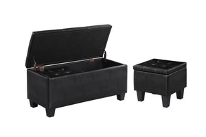 English Elm Large Storage Ottoman Bench Set with 3-Piece Tufted Linen Ottomans, Hidden Storage, 250lb Capacity Black W142083040