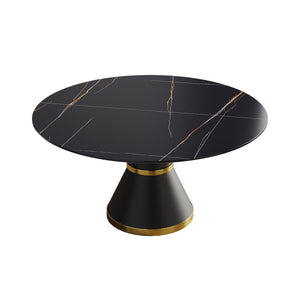 English Elm 59.05"Modern Round Dining Table With Sintered Stone Top & Black Carbon Steel Base - Seats 6 Comfortably W1535S00246
