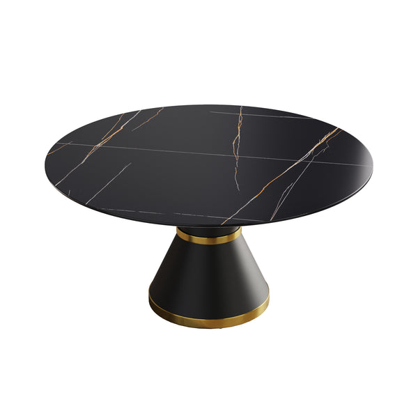 English Elm 59.05"Modern Round Dining Table With Sintered Stone Top & Black Carbon Steel Base - Seats 6 Comfortably W1535S00246