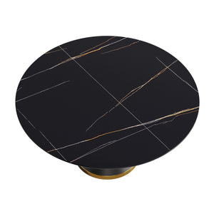 English Elm 59.05"Modern Round Dining Table With Sintered Stone Top & Black Carbon Steel Base - Seats 6 Comfortably W1535S00246