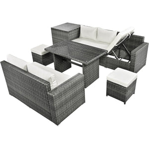 English Elm Topmax Outdoor Six Piece Pe Rattan Sectional Set with Storage and Glass Table N717S100005A