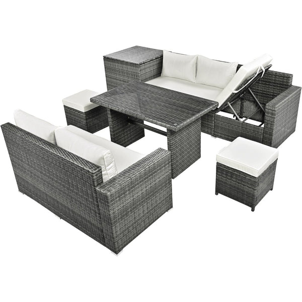 English Elm Topmax Outdoor Six Piece Pe Rattan Sectional Set with Storage and Glass Table N717S100005A