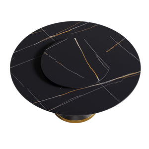 English Elm 59.05"Modern 59.05" Modern Round Dining Table With Black Carbon Steel Base & 31.5" Rotating Turntable For 6 W1535S00350