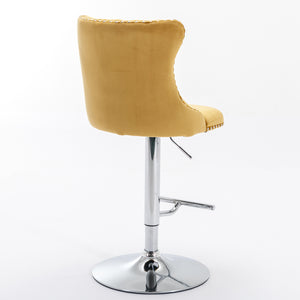 English Elm A&A Velvet Swivel Barstool with Back, Adjustable 25–33" Height, Tufted Upholstery & Chrome Base Gold W114383662