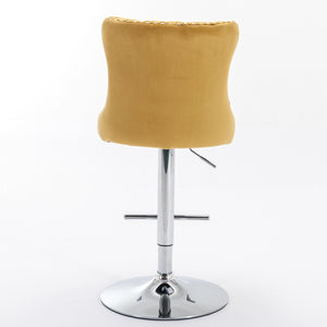 English Elm A&A Velvet Swivel Barstool with Back, Adjustable 25–33" Height, Tufted Upholstery & Chrome Base Gold W114383662