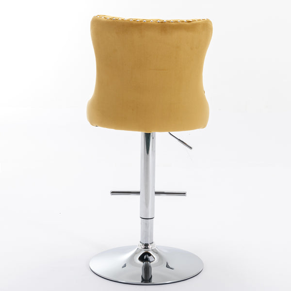 English Elm A&A Velvet Swivel Barstool with Back, Adjustable 25–33" Height, Tufted Upholstery & Chrome Base Gold W114383662