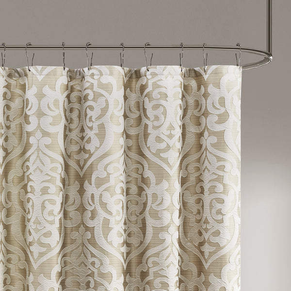 English Elm Jacquard Madison Park Odette Shower Curtain 72x72 Ivory Damask Medallion on Textured Tan Jacquard Fabric Tan+Ivory 3.35 L x 11.42 W x 8.66 H B03598671