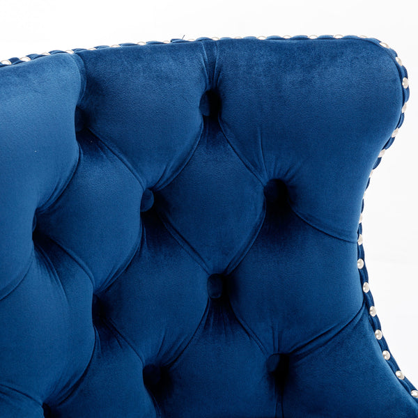 English Elm Swivel Velvet Barstools with Tufted Back and Waist Support, Adjustable 25–33" Height, Chrome Base Blue W1143P309420