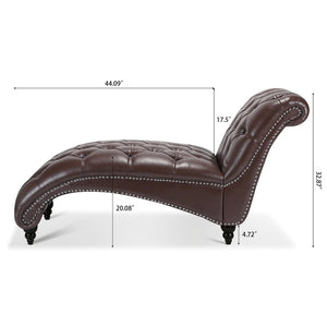 English Elm Tufted Armless Chaise Lounge with Birch Legs Deep Seat Velvet Upholstered Accent Dark Brown W68039273