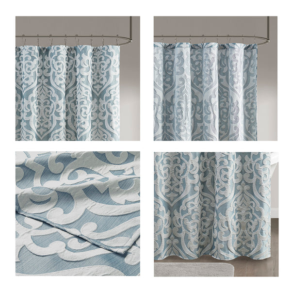 English Elm Jacquard Madison Park Odette Shower Curtain 72x72 Ivory Damask Medallion on Textured Tan Jacquard Fabric Aqua+Silver 3.35 L x 11.42 W x 8.66 H B03598672