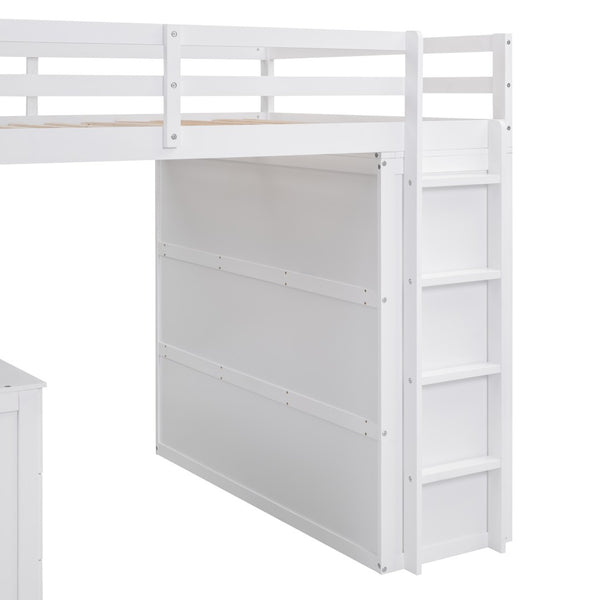 English Elm Full Size Loft Bed with Desk Wardrobe and Drawers Pine Wood Teen Bedroom White LT000302AAK-1
