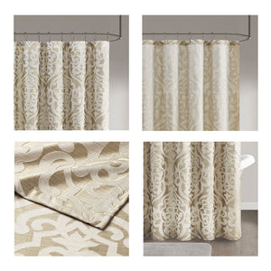 English Elm Jacquard Madison Park Odette Shower Curtain 72x72 Ivory Damask Medallion on Textured Tan Jacquard Fabric Tan+Ivory 3.35 L x 11.42 W x 8.66 H B03598671