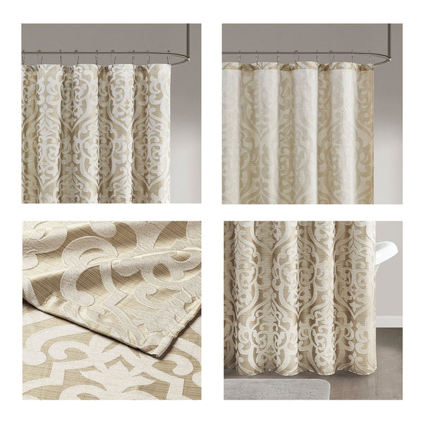 English Elm Jacquard Madison Park Odette Shower Curtain 72x72 Ivory Damask Medallion on Textured Tan Jacquard Fabric Tan+Ivory 3.35 L x 11.42 W x 8.66 H B03598671