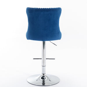 English Elm Swivel Velvet Tufted Barstool with Hand-Pulled Buttons, Adjustable 25–33" Height, Chrome Base Durable Blue W1143P309420