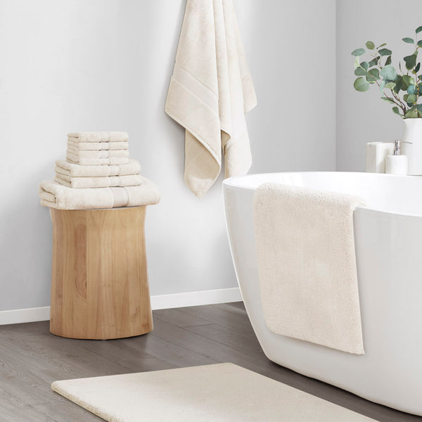 English Elm Bath Rug Madison Park Signature Marshmallow 24x72" - Plush High-Pile Microfiber, Quick-Dry, OEKO-TEX B035129320